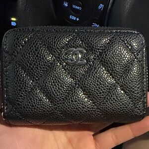 CHANEL Black Quilted Key & Card Holder